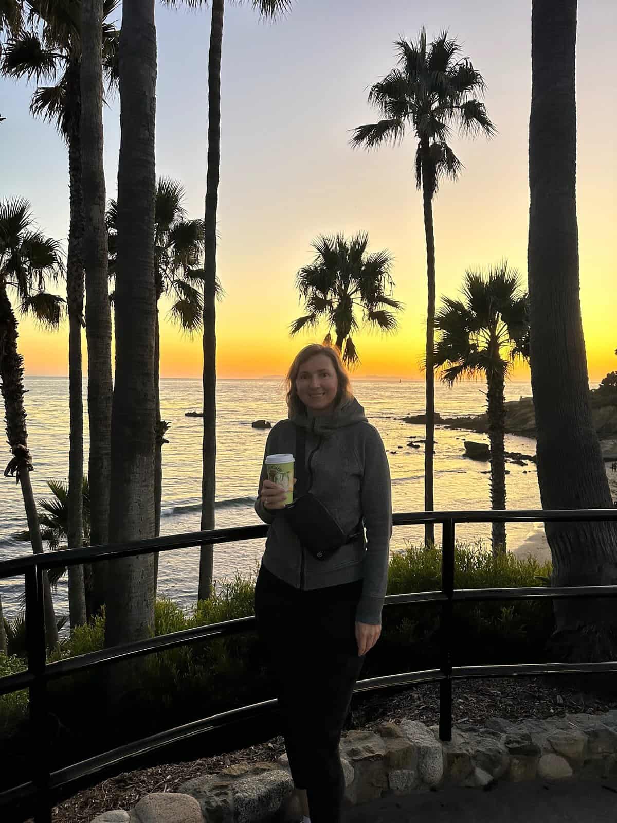 Drinking Urth coffee and walking in Laguna Beach