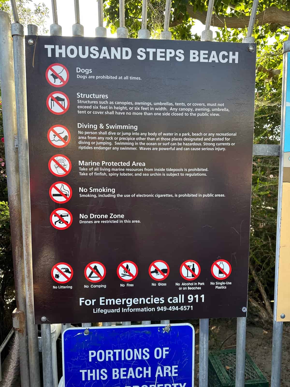 Thousand Steps Beach sign with rules