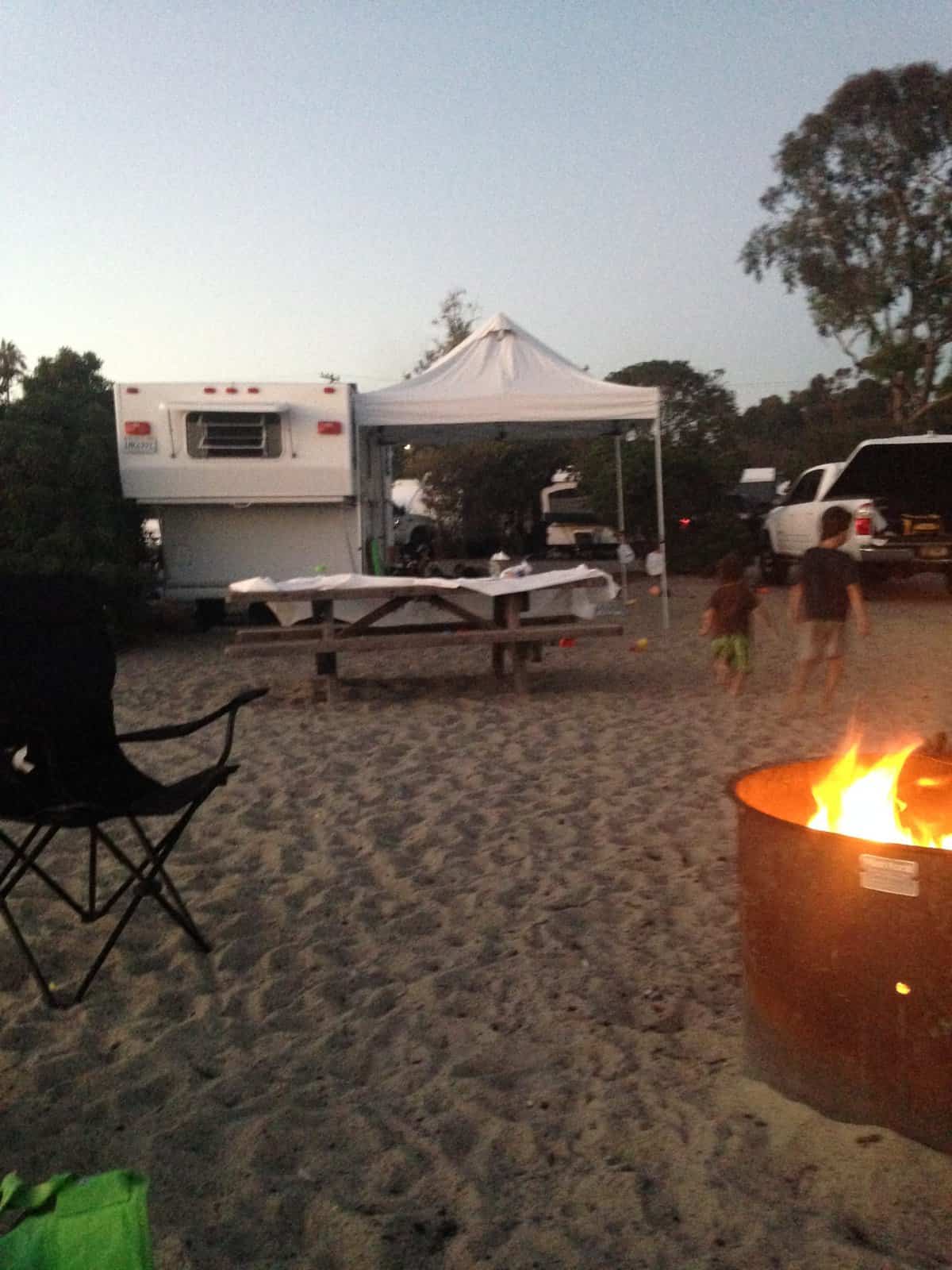 bonfire at our campsite at Doheny