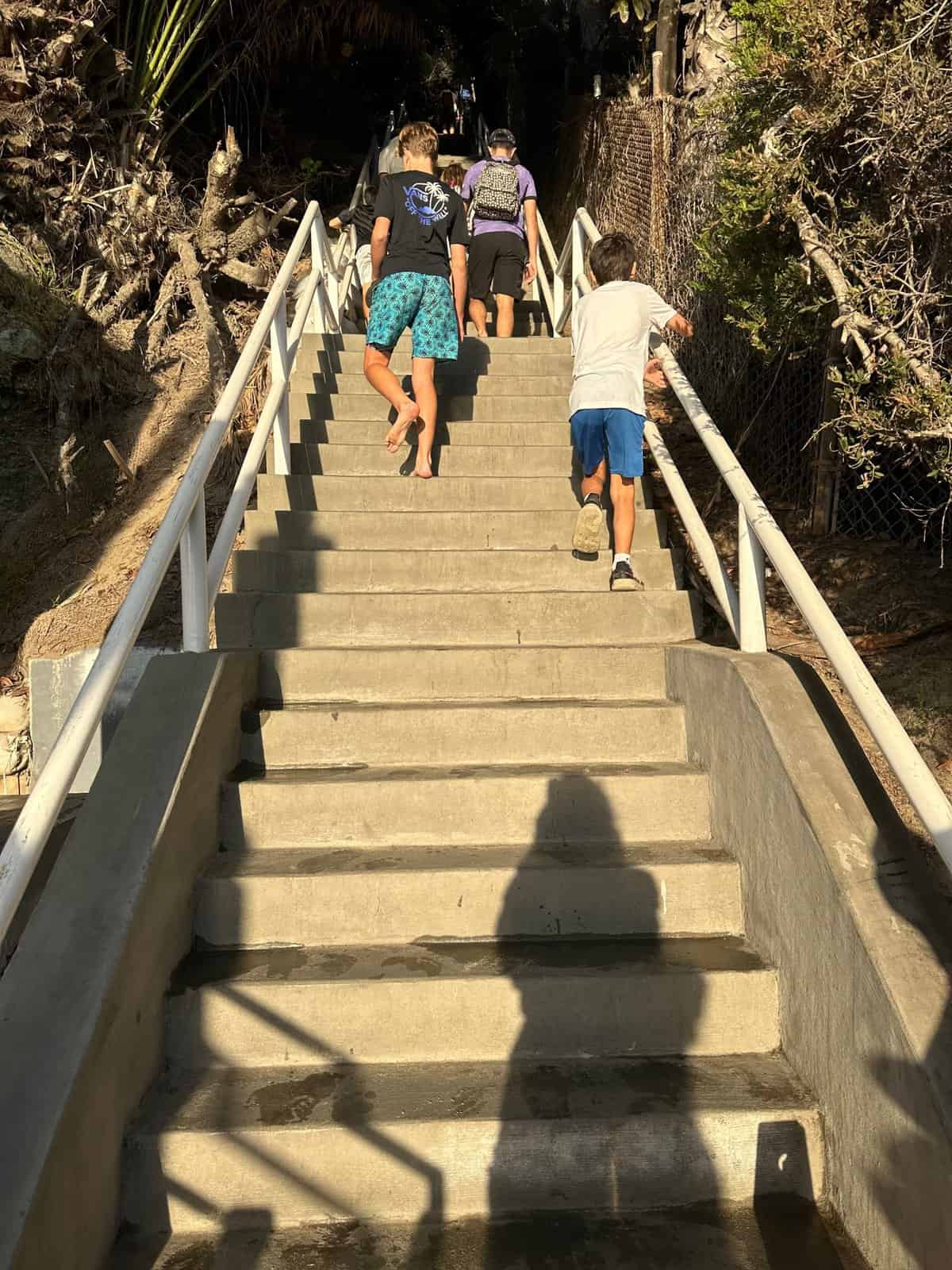 going up the stairs from Thousand Steps beach in Laguna