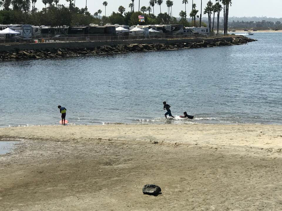 kids playing in the water at Campland