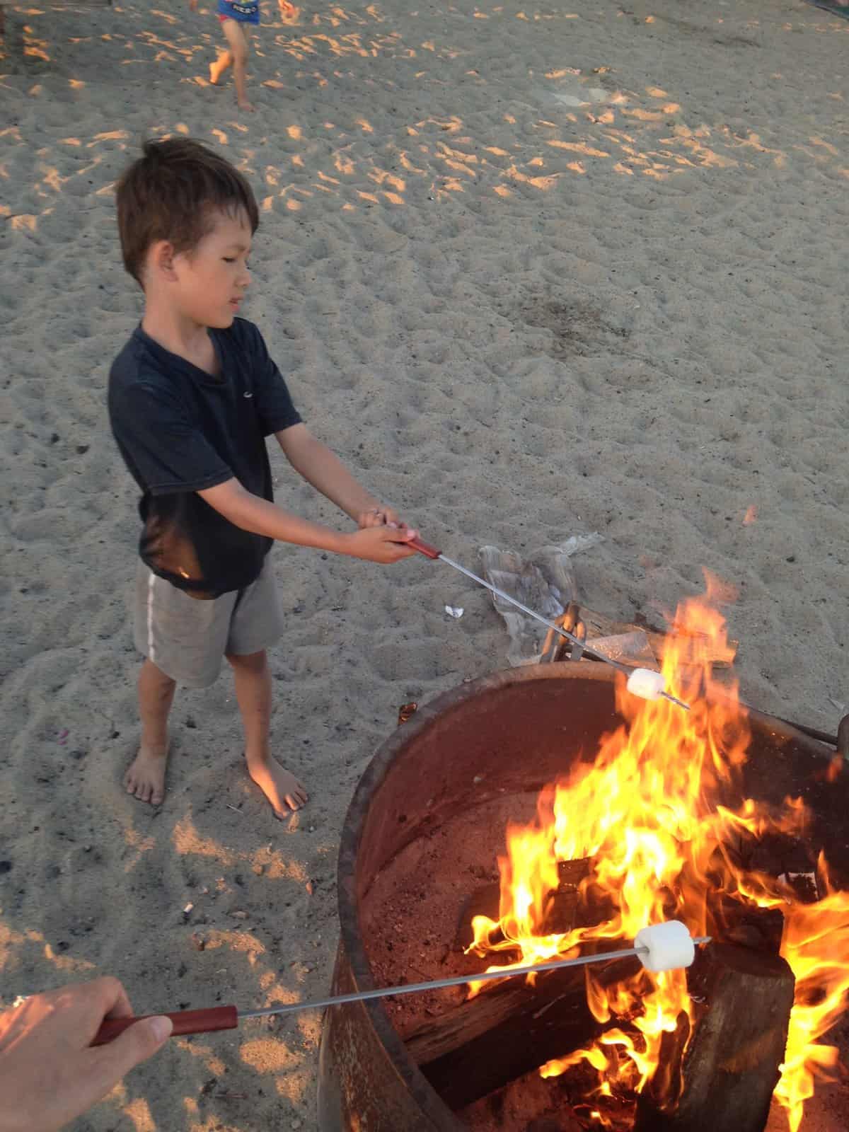 marshmallow roasting at Doheny campground