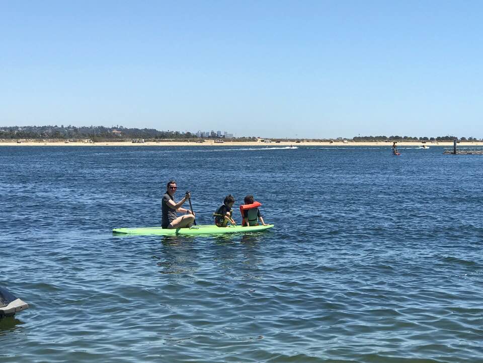 paddleboarding at campland in San Diego
