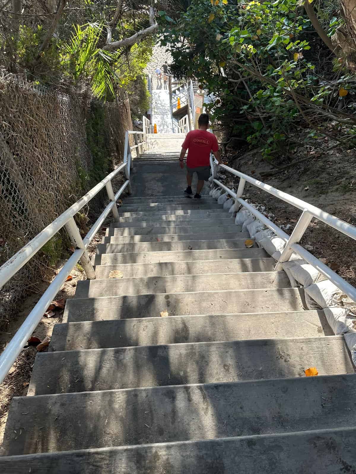 steep stairs going down to the Thousand Steps beach
