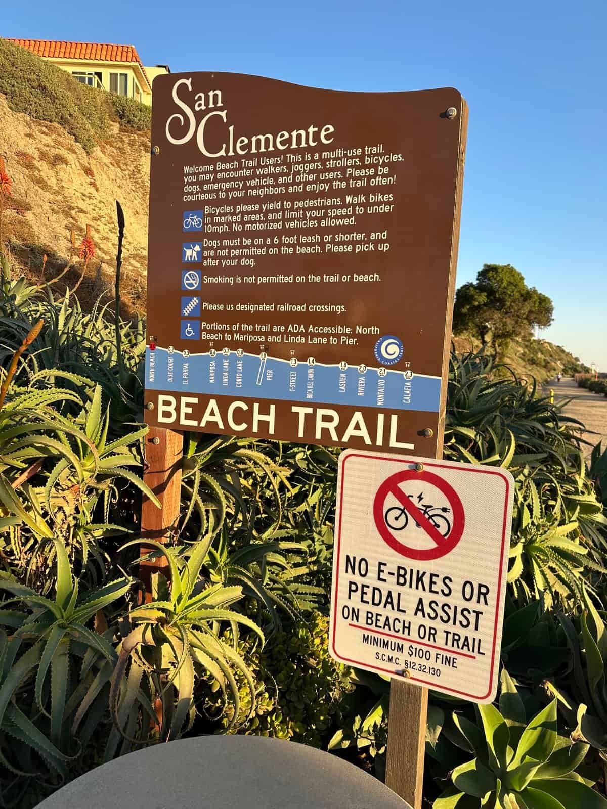 san clemente beach trail sign