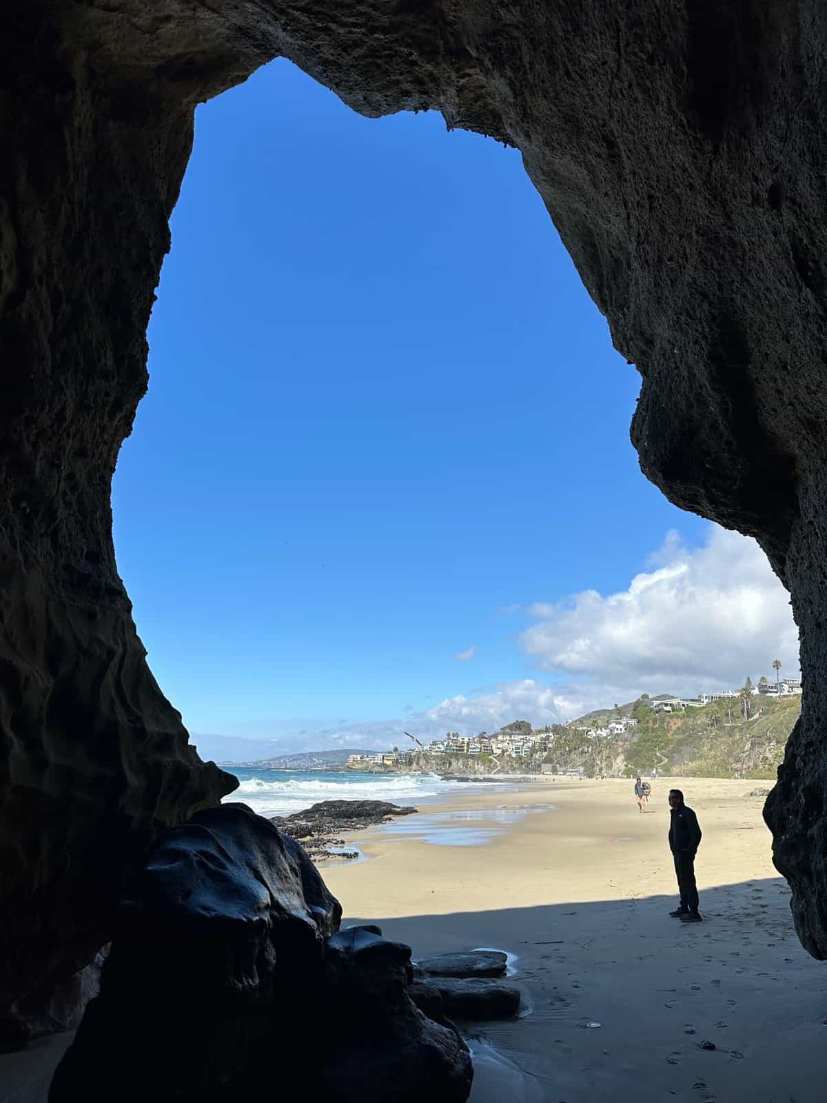 looking out of the cave at thousand steps beach