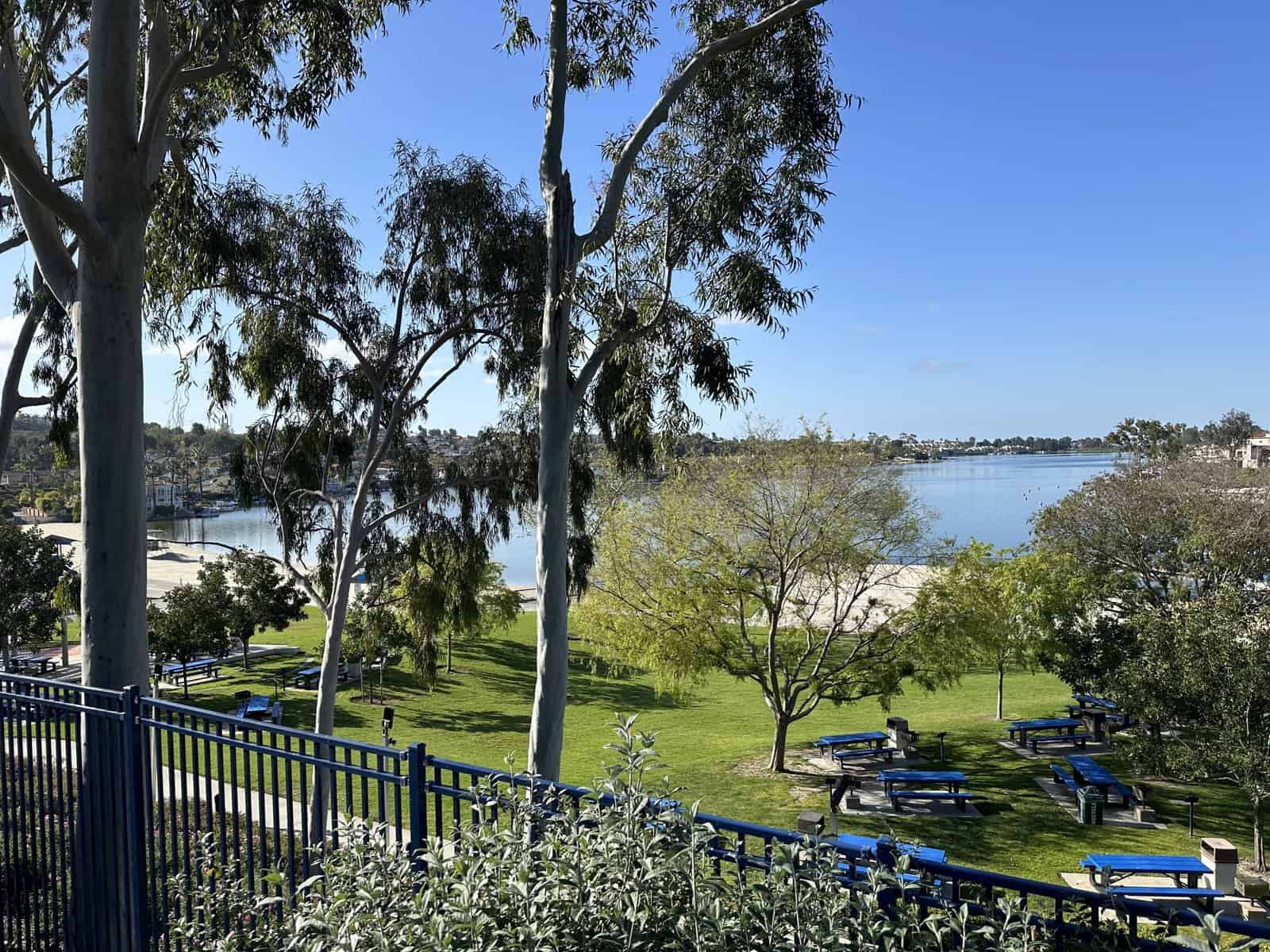 Picnic tables at the Mission Viejo lake