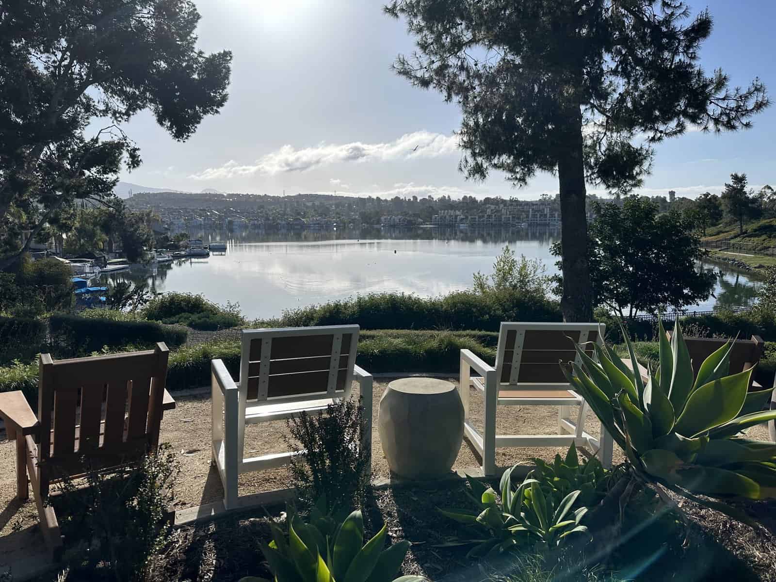 Beautiful lookout with benches at Lake Mission Viejo