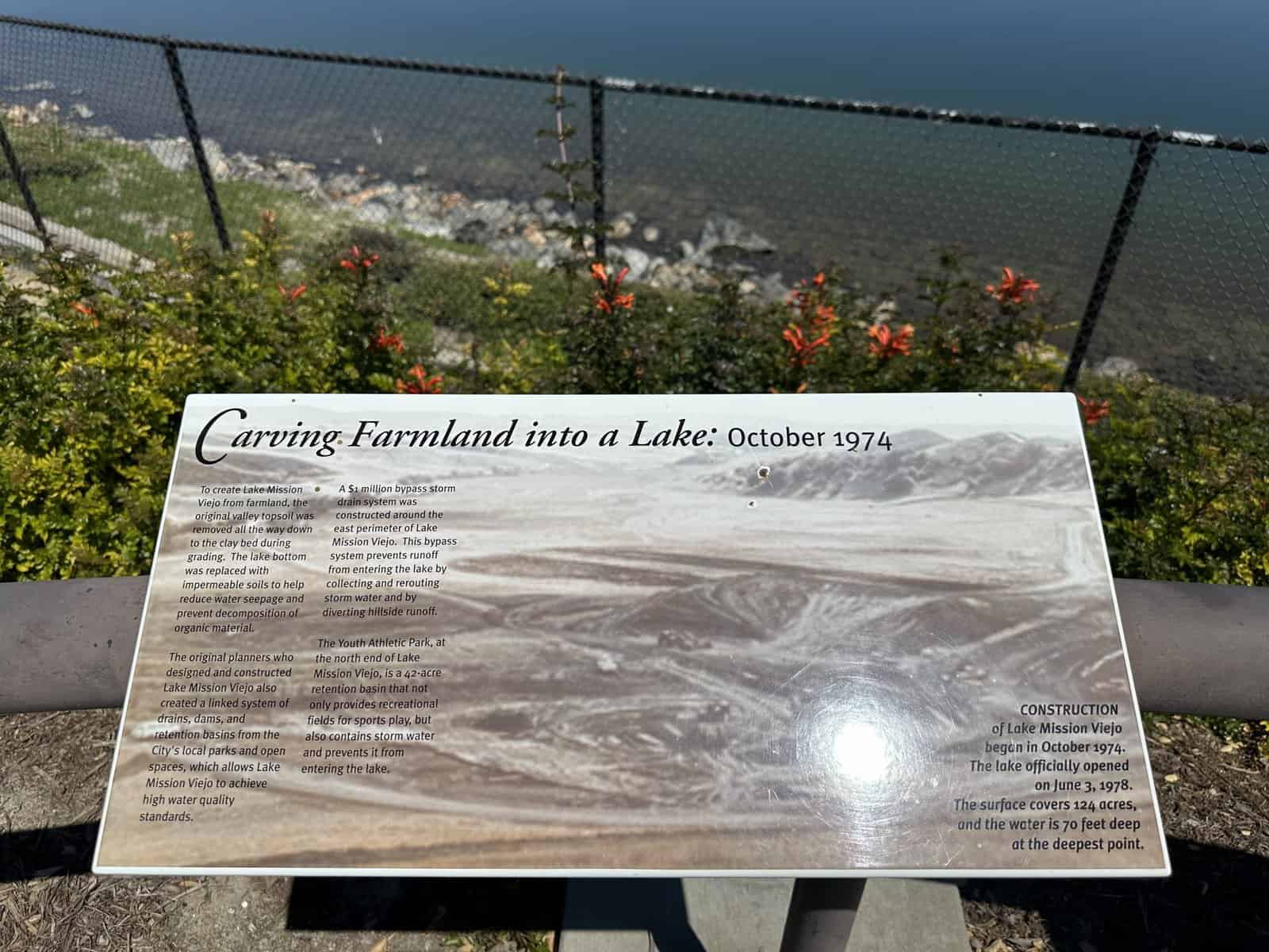 sign explaining how they carved the famrland into a Mission Viejo lake