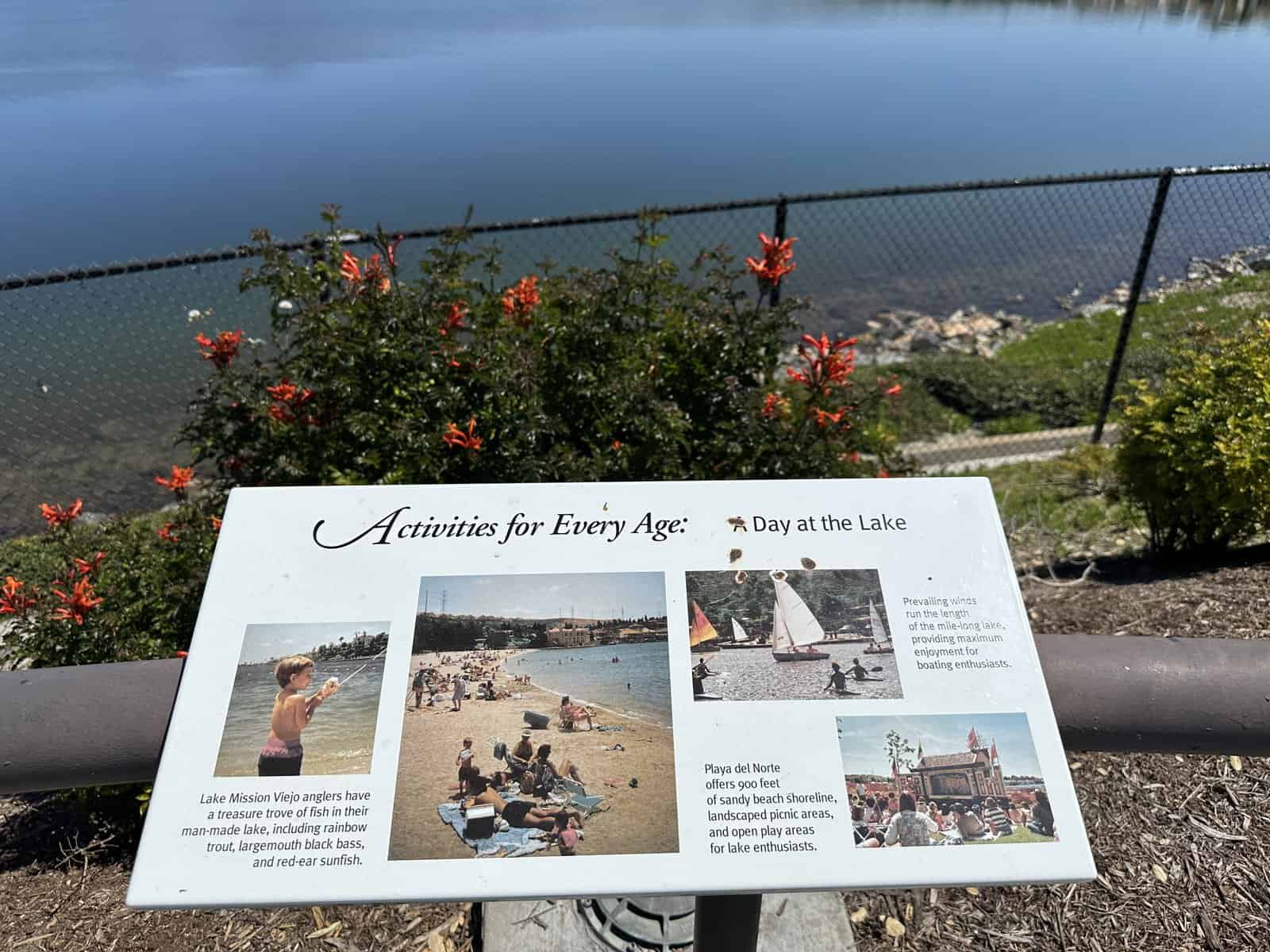 sign explaining the activities you can do at the Lake Mission Viejo