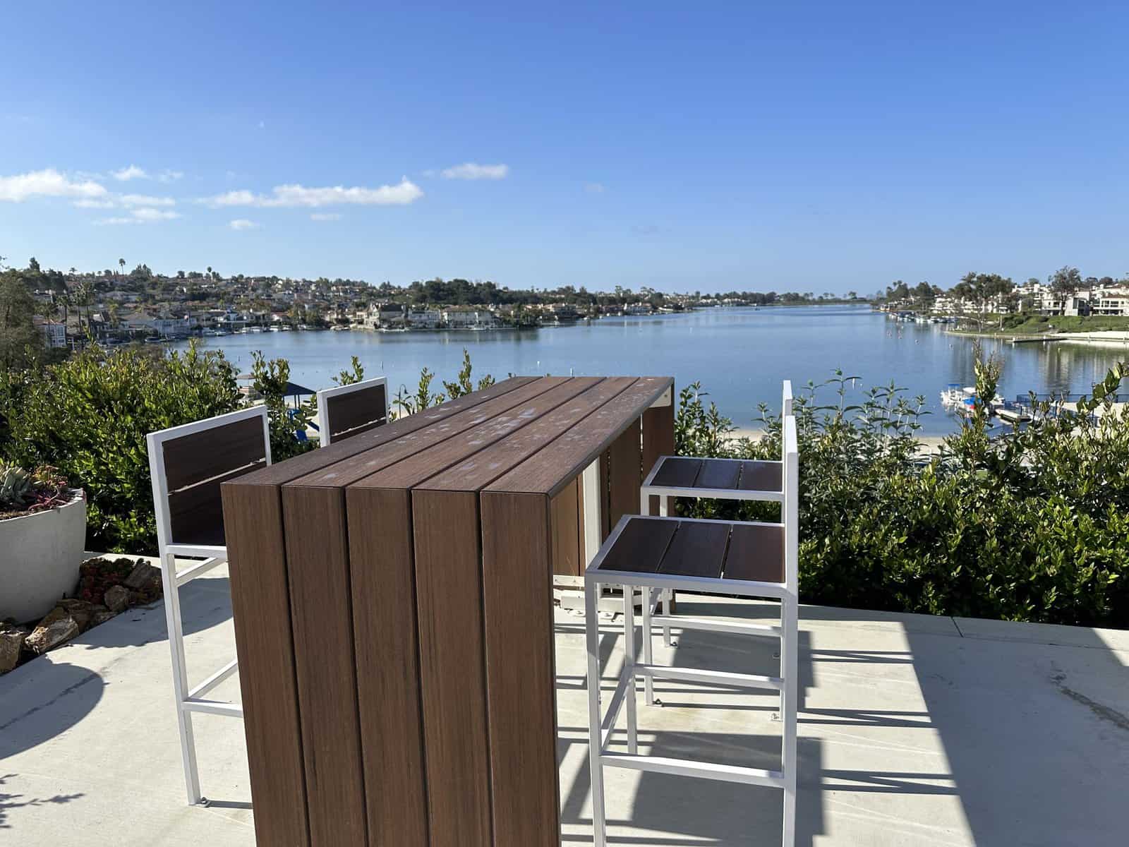 table and bar stools at the walking path at Lake Mission Viejo