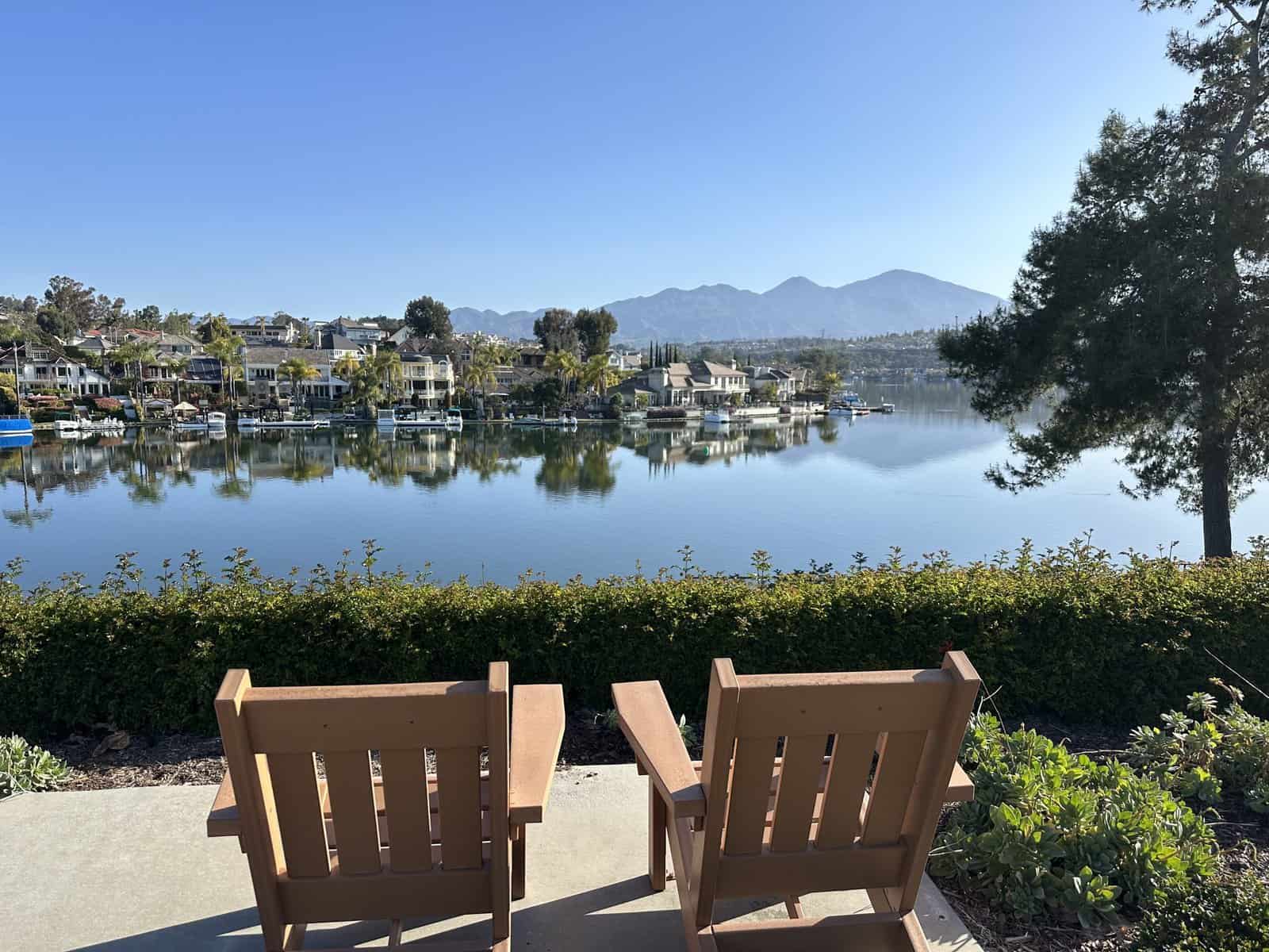 two benches at the walking trail at Lake Mission Viejo