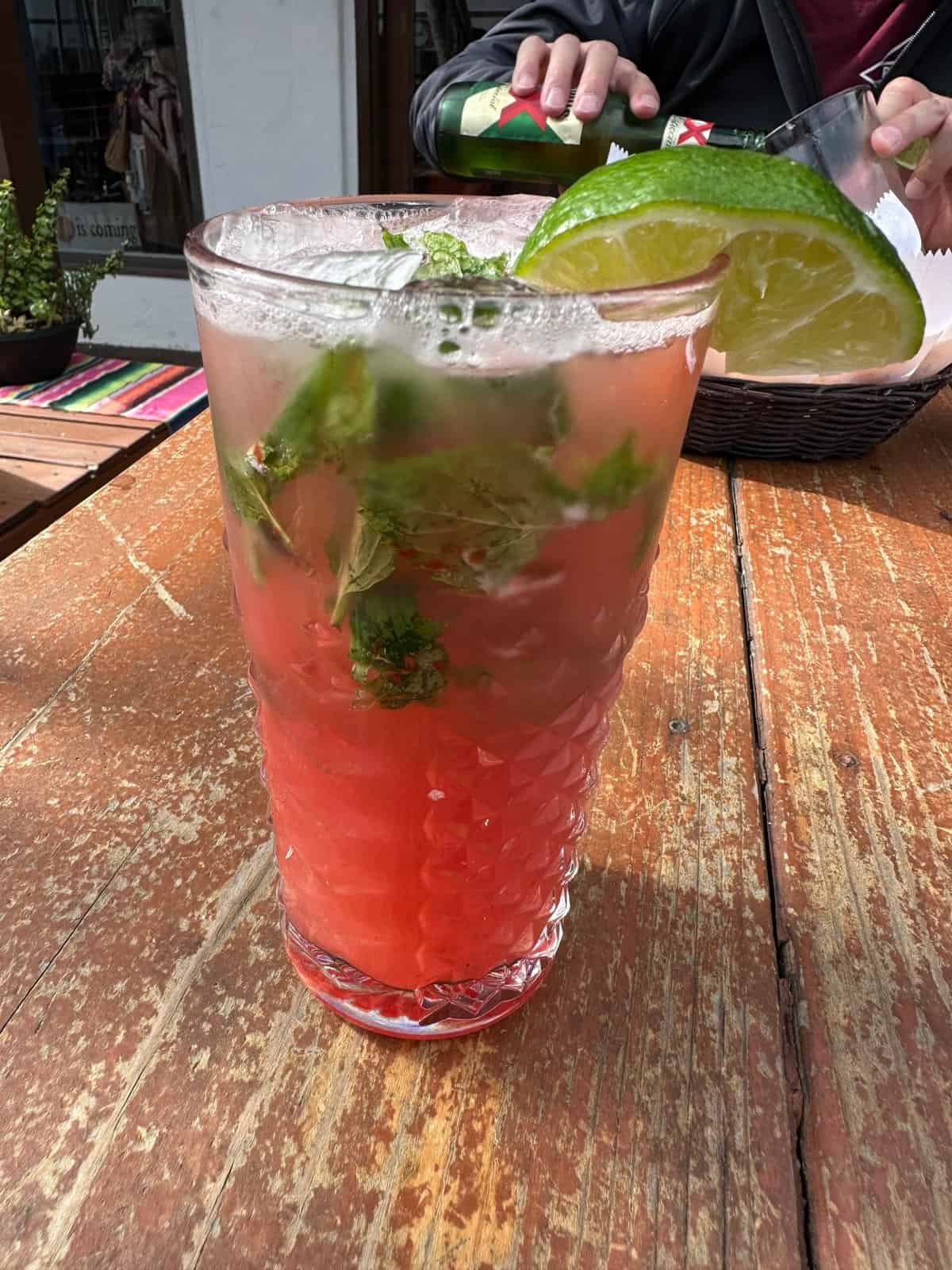 strawberry mint margarita at Avilas el ranhito in san clemente